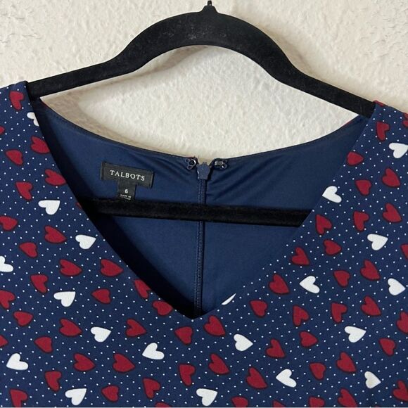 Talbots Heart Print A-Line Jersey Sheath Dress Long Sleeve Navy Blue Size 6 - Picture 5 of 9